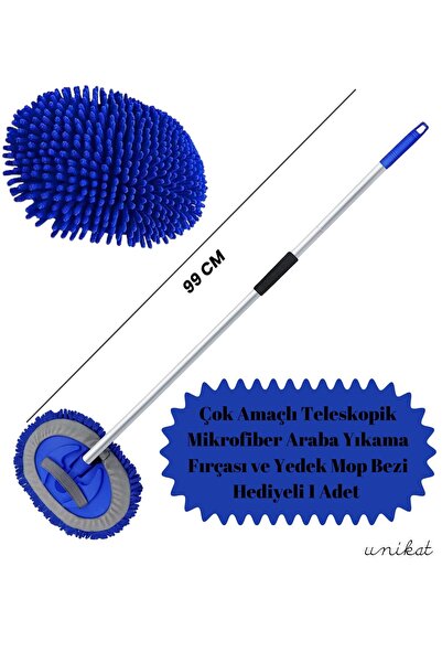 UNIKAT Çok Amaçlı Teleskopik Mikrofiber Araba Yıkama Fırçası Yedek Mop Bezli ...