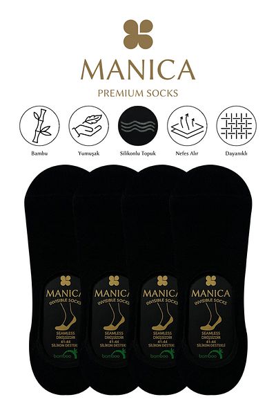 MANICA Мъжки бамбукови балерини, 4 чифта - черни