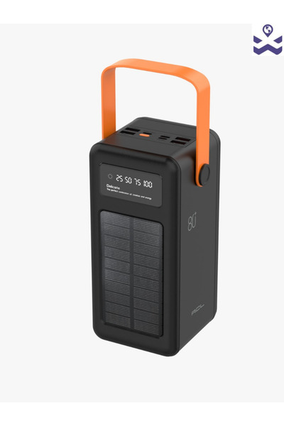 Realx 80.000 Mah Solar Dijital Göstergeli Işıklı Çoklu Kablolu Taşınabilir Po...