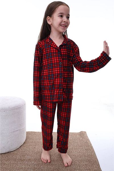 ARBİ kids Girl's Red Checkered Button Pajamas