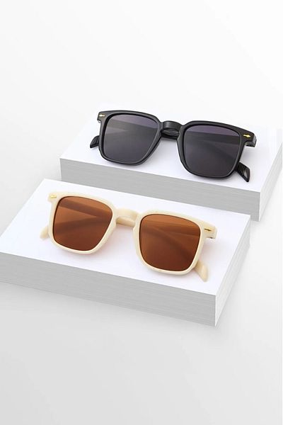 Nilu Moda 2-Piece Unisex UV400 Protected Square Black Sunglasses