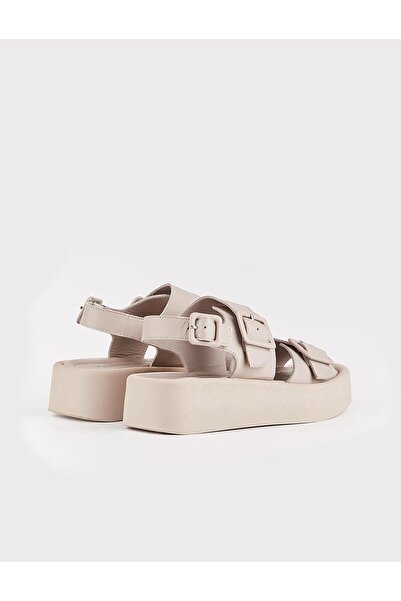 Cabani Genuine Leather Mink Women's High-Sole Sandals