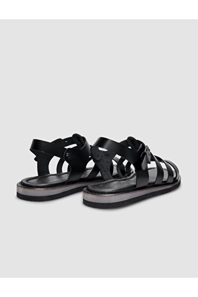 Cabani 100% Genuine Leather Black Buckle Women's Flat Sandals