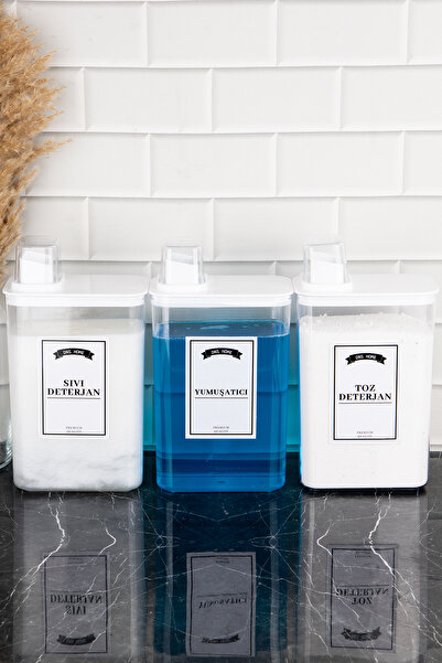 DNS HOME 3'lü Deterjan Saklama Kabı Kendinden Ölçekli Toz & Sıvı & Yumuşatıcı Deterjanlık Seti 3000 ml