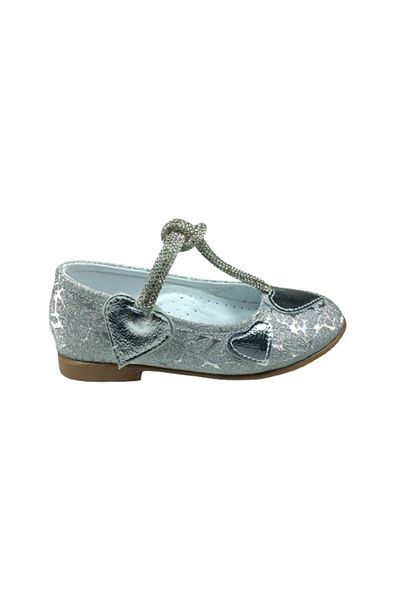 OrtopedikAL 1010 Model Ort Emt Bebe - Shiny Silver Ballet Flats Stone Detailed Girls' Evening Dress Shoes Wedding