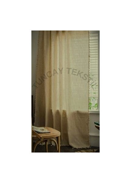 TUNCAY TEKSTİL EnXSize 100% Natural Linen Cotton Fringed Curtain - Shaped