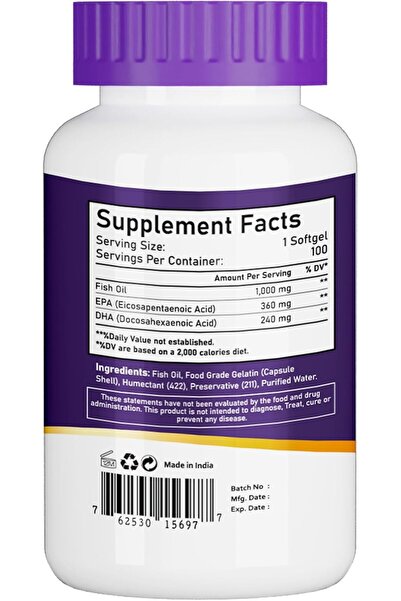 NBL Natural Fish Oil Super Omega-3 1000mg (360 EPA / 240 DHA), 100 Softgels