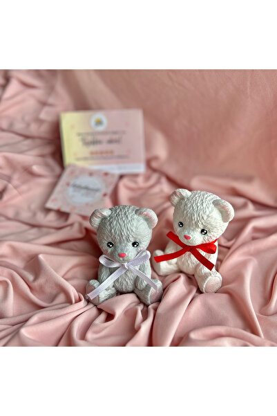 Handmade Dekoratif Gri & Beyaz Ayıcık Biblo Seti - Hediyelik Biblo