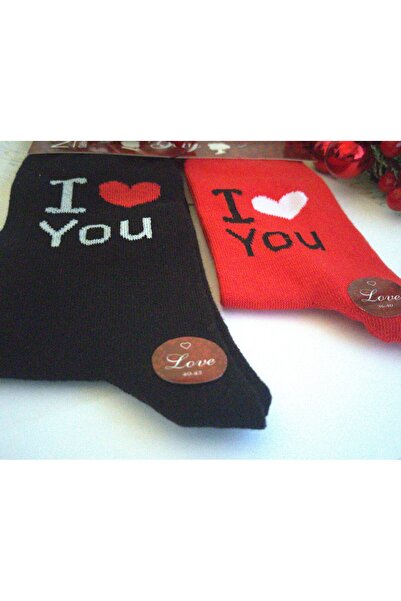 "Sevgililer Günü Çorap Seti – Siyah Erkek Çorap 'I LOVE YOU Kırmızı Çorap 'I LOVE YOU'