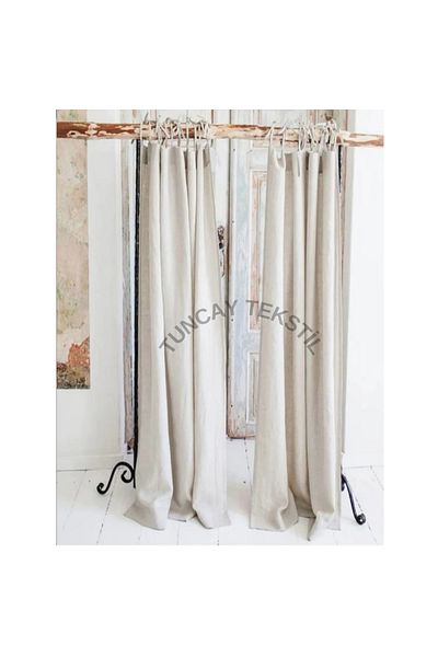 TUNCAY TEKSTİL Vintage Plain Linen Curtain - 100% Cotton Bridli Design