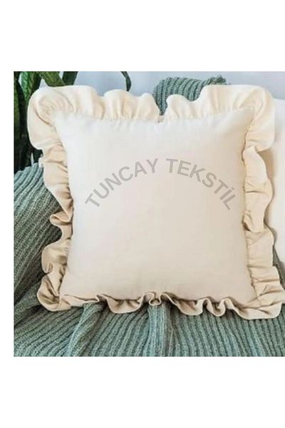 TUNCAY TEKSTİL 100% Natural Linen - Frilly Throw Pillow Cover