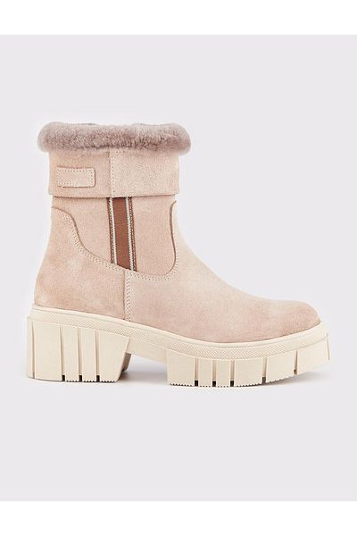 Cabani Women's Suede Genuine Leather Beige Zippered Daily Boots