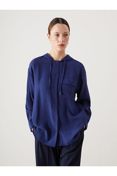 LC Waikiki Lcw Modest Hooded Textured Oversize Crinkle Women's Tunic
