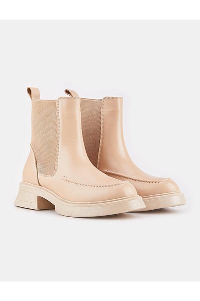 Cabani Genuine Leather Beige Women's Casual Boots