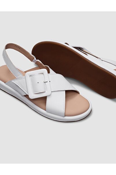 Cabani 100% Genuine Leather Women's Daily Sandals with White Buckle