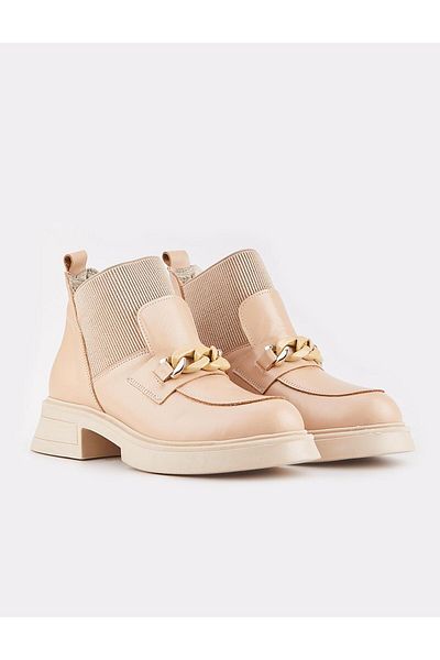 Cabani Genuine Leather Beige Women's Heeled Boots