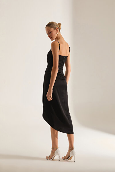 BETTY & SAM Solomia Drapeli Askılı SİYAH Gece Elbisesi