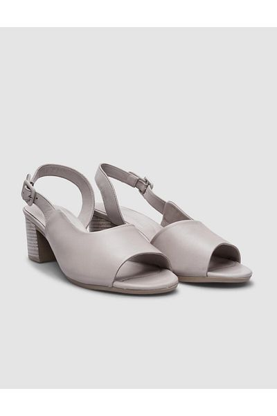 Cabani 100% Genuine Leather Gray Buckle Detailed Women's Heeled Sandals