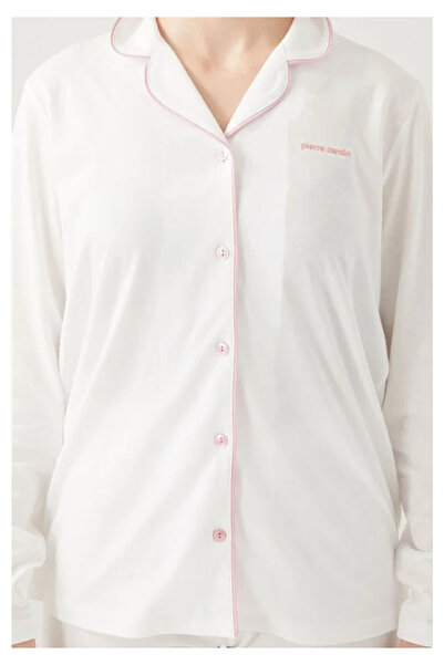 Pierre Cardin Women's Cream-Colored Cotton Modal Pajamas Set - Tall Placket, Boxed Q8.U.8O.K2.K.A8.P.C