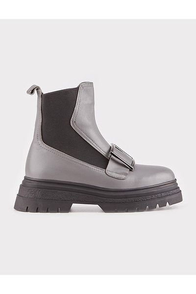 Cabani Genuine Leather Gray Fur Women's Heeled Boots