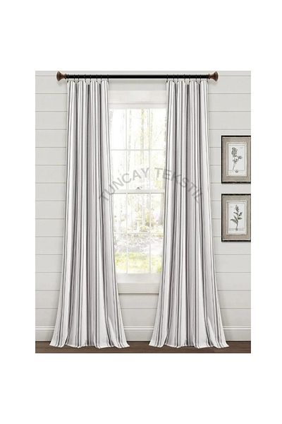 TUNCAY TEKSTİL Gray Striped 100% Linen Curtain - Cotton