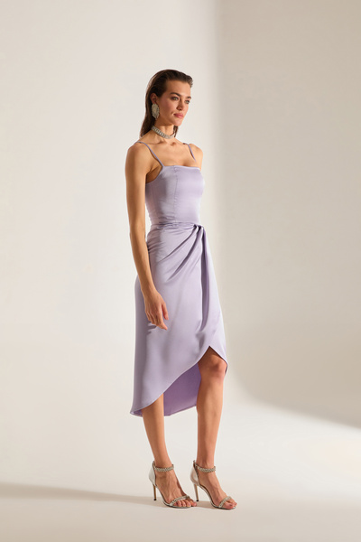 BETTY & SAM Solomia Drapeli Askılı AÇIK LİLA Gece Elbisesi