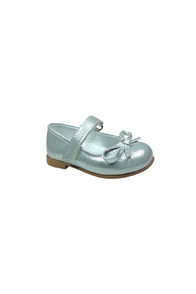 OrtopedikAL 1010 Emt İlkadım Silver - Shiny Ballerinas and Mustache Bow Girls' Evening Dress Shoes Fancy