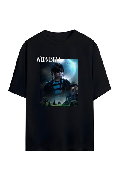 MAGORS Tricou supradimensionat din bumbac cu model Addams Tyler unisex cu glu...