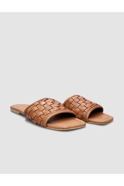 Cabani 100% piele naturală - papuci de zi cu zi pentru femei cu tricot maro