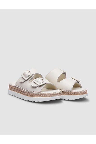 Cabani 100% Genuine Leather Beige Double Buckle Women's Slippers