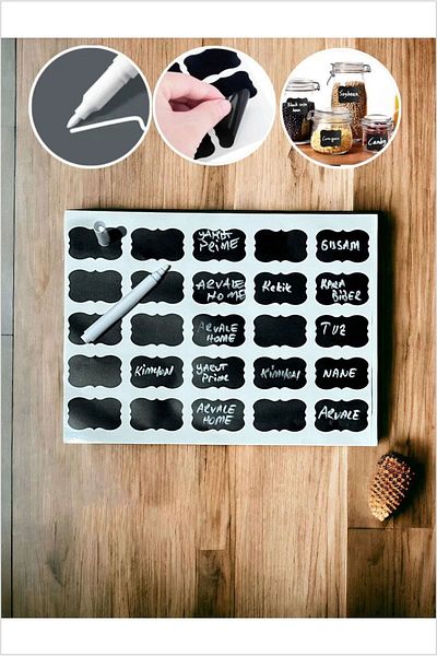Piksel Grafik Black 90 Pieces of Writable Labels, Jar Sticker, Self Writable Sticker