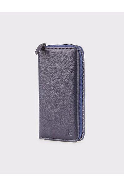 Cabani Genuine Leather Zippered Navy Blue Wallet with Phone Compartment