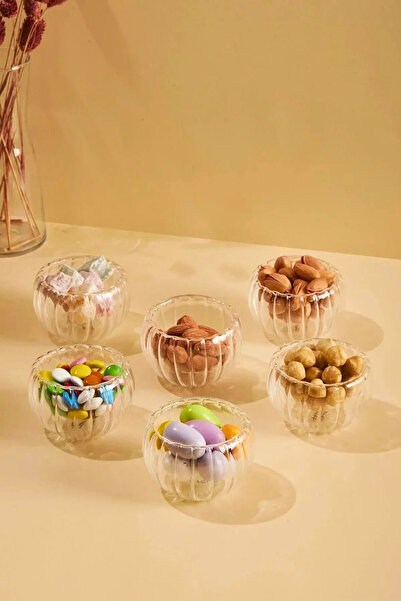 Woodcept Set of 6 50 ml Double Walled Coffee Side Mini Turkish Delight Bowl, Dragee, Sugar Bowl, Sauce Bowl, Jam Bowl