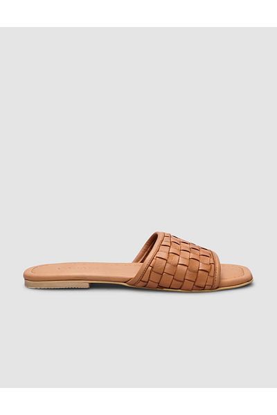 Cabani 100% piele naturală - papuci de zi cu zi pentru femei cu tricot maro