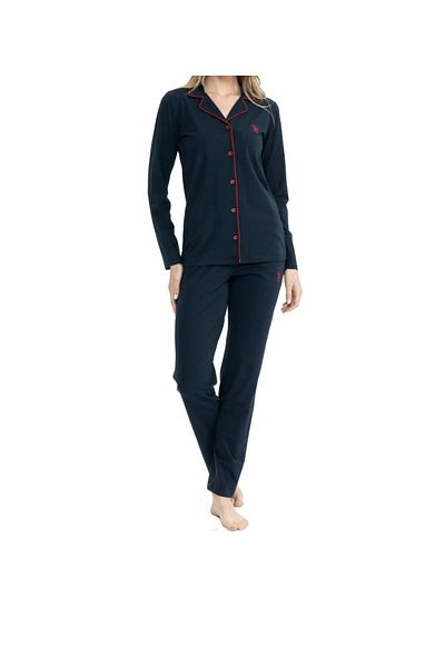 U.S. Polo Assn. Set de pijamale pentru femei din bumbac modal cu patchwork, albastru bleumarin