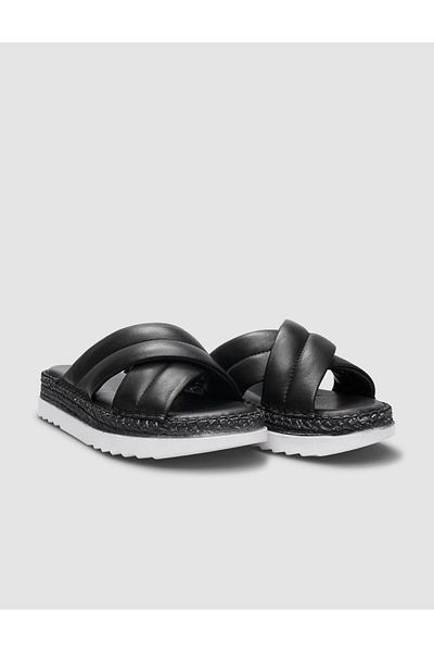 Cabani 100% Genuine Leather Black Cross-Strapped Women's Slippers