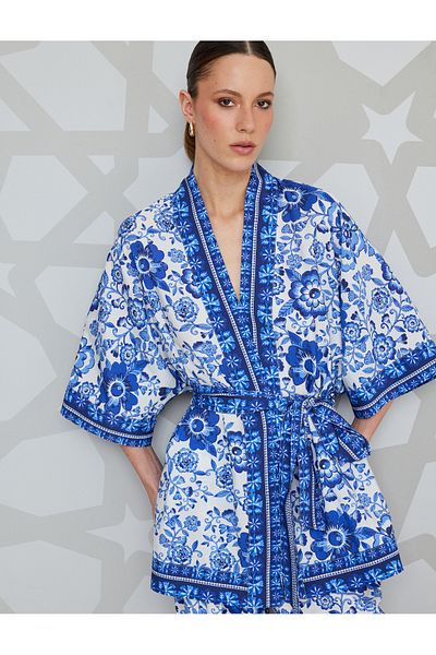 Koton Pantaloni florali din viscoză cu talie înaltă