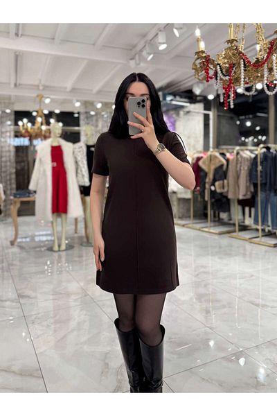 missswans Viya Soft Hooded ίσιο κοντομάνικο μίνι φόρεμα καφέ