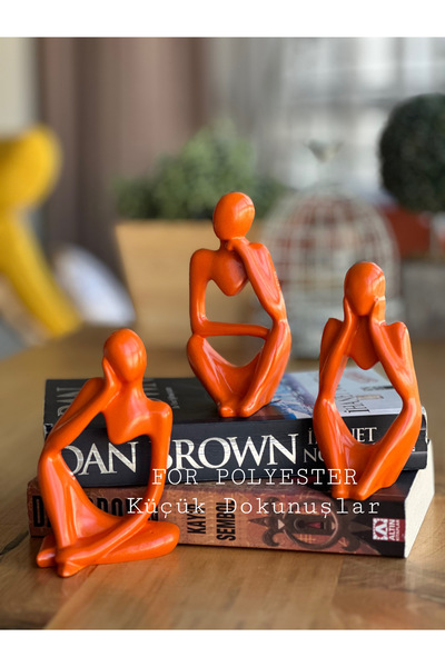 FOR POLYESTER Küçük Dokunuşlar 3’lü Takım Dekoratif Turuncu Renkli Soyut Insan Biblo/dekor/heykel/kitaplık Süsü