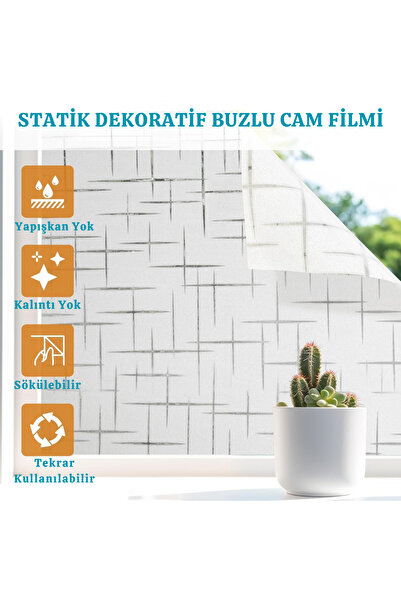 TechnoSmart 60cmx100cm Buzlu Desenli Cam Kaplama Filmi Statik Duşa Kabin Ofis Dekorasyon Folyo