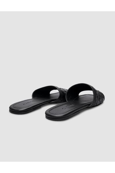 Cabani Papuci de zi cu zi pentru femei din piele naturală neagră cu detalii tricotate