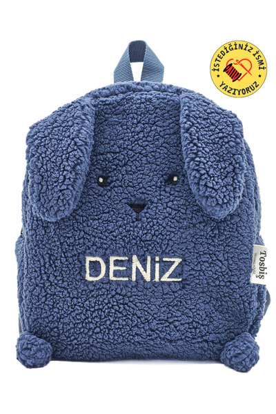 Tosbiş [ İSTEDİĞİNİZ İSMİ YAZIYORUZ ] Tavşan Lacivert (FİGÜR+İSİM) 0-8 Yaş Çocuk Sırt Çantası, Anaokulu