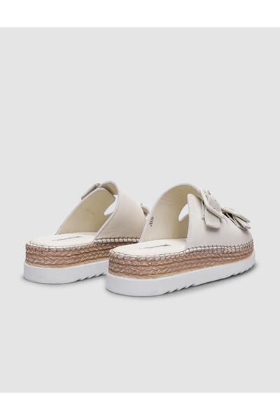 Cabani Papuci de damă 100% din piele naturală bej cu cataramă dublă