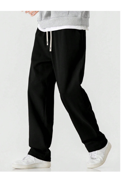 CAONNES Pantaloni de trening negri, cu croială largă, supradimensionați, de m...