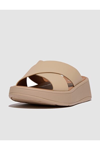 Fitflop F-Mode Fw5 Genuine Leather Cream Women's Cross Strap Slippers