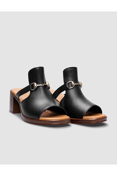 Cabani 100% Genuine Leather Black Women's Thick Heeled Slippers