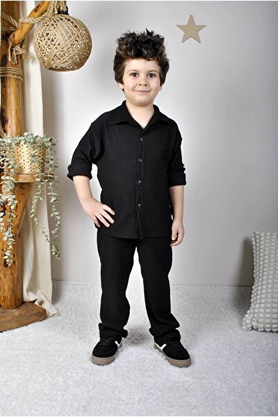 ARBİ kids Costum dublu pentru băiat cu detaliu cămașă din țesătură încrețită