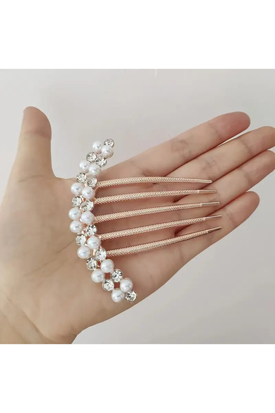 Eva Flore İncili  Tarak Toka, Gelin Saç Aksesuarı Topuz Tokası