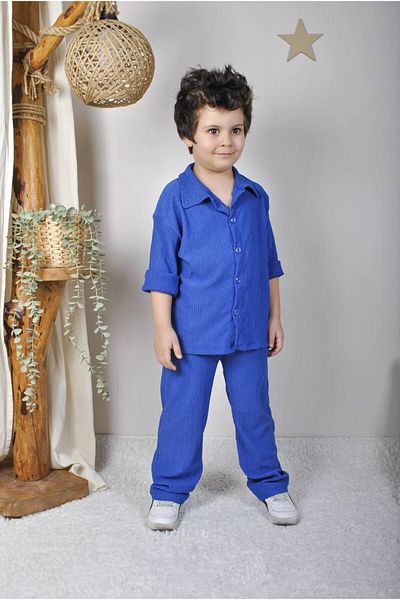 ARBİ kids Boy's Wrinkled Fabric Shirt Detailed Double Suit Eid
