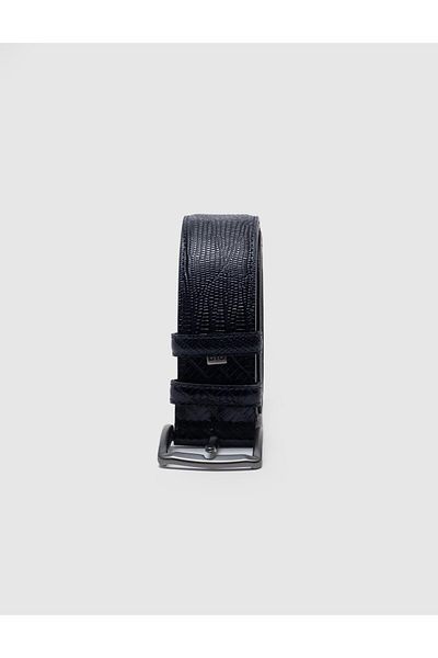 Cabani 100% Genuine Leather Lizard Printed 4 cm Men's Navy Blue Belt